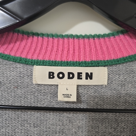 BODEN Alma Contrast Trim Cardigan Gray Green Women's Large Preppy - Picture 5 of 11